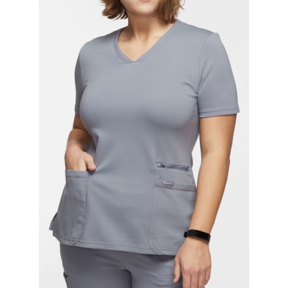 Jaanuu Women's Gray Scrubs Top and Jogger Set - Size M